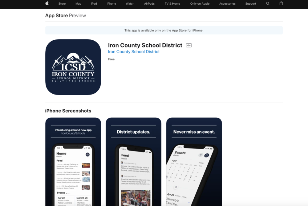 screen shot of the apple store and the new ICSD mobile app