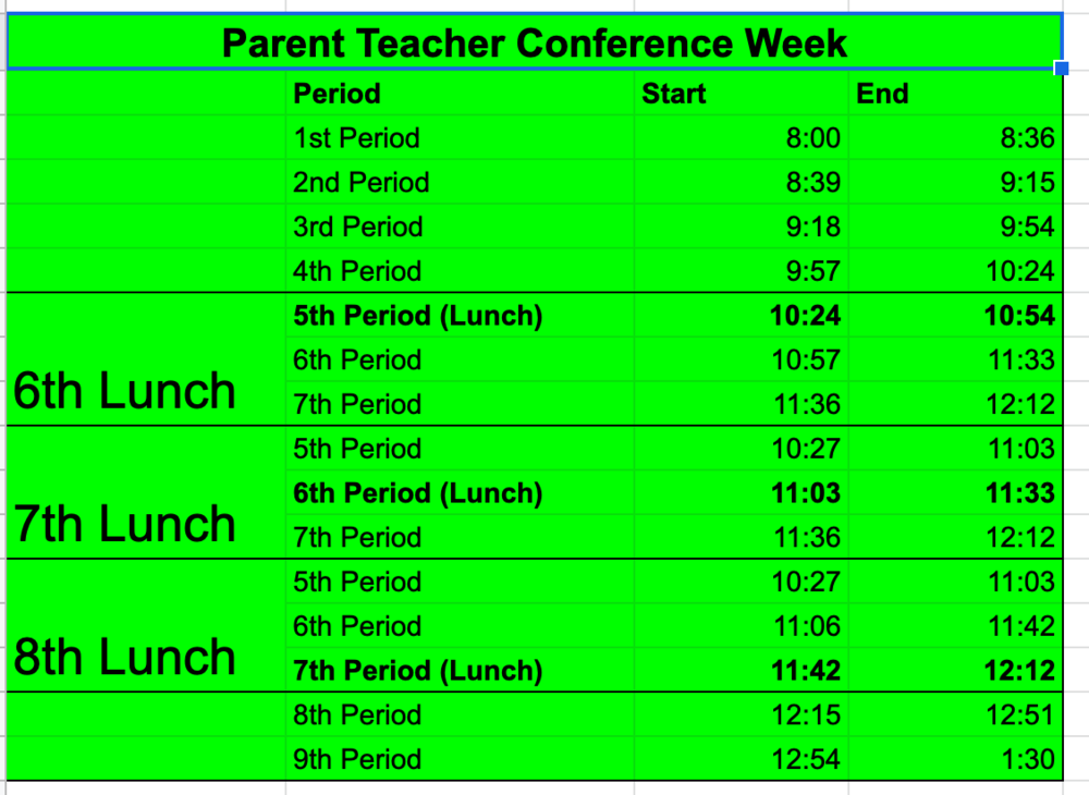 schedule for the week