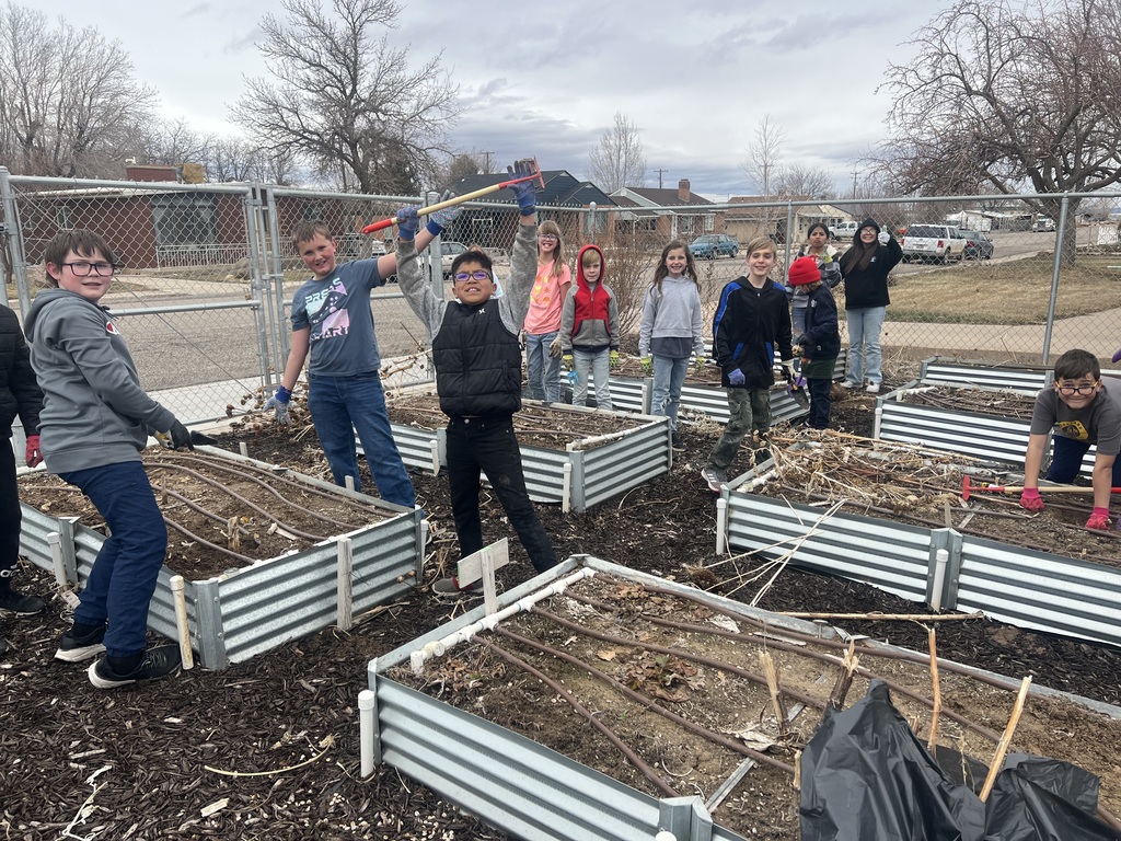 Fifth grade students in the school garden.